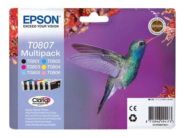 Epson T0807 Pack de 6 cartouches Inkjet Marque Originale C13T08074011