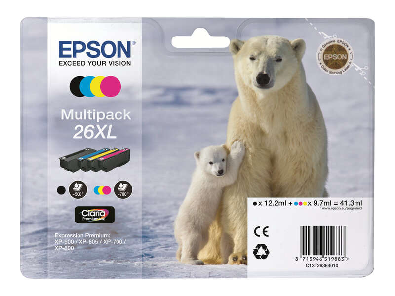 Epson T2636 (26XL) Pack de 4 cartouches Inkjet Marque Originale C13T26364010