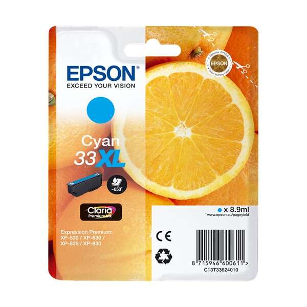 Epson T3362 (33XL) Cyan Cartouche Inkjet Marque Originale C13T33624012