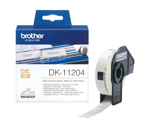 Brother DK11204 Etiquettes Marque Originale prédédoupées spéciales 17x54 mm 400 unités texte Noir sur fond Blanc