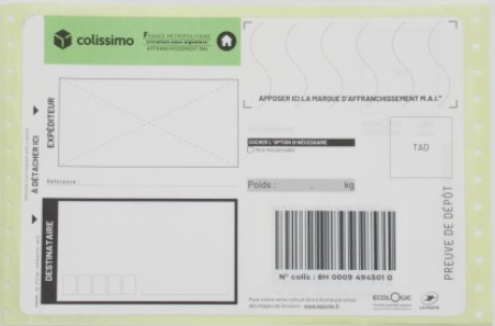 Imprimés Colissimo La Poste Liasse SANS SIGNATURE x25