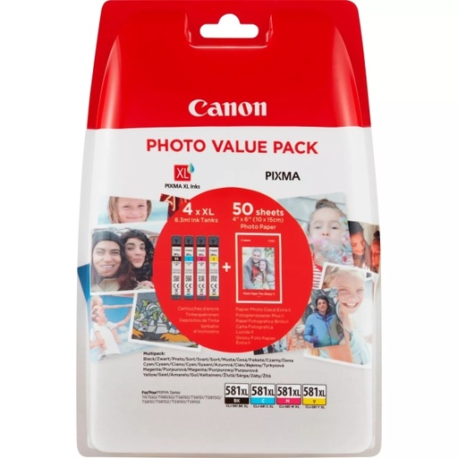 [CA-CLI581XLVP4-MO] Canon CLI581XL Pack de 4 cartouches Inkjet Marque Originale 50 feuilles de Papier Photo 2052C004