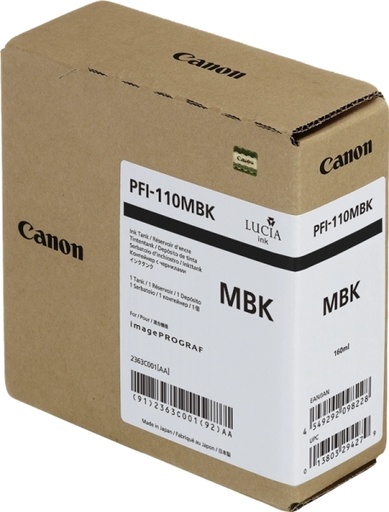 [CA-PFI110MBK-MO] Canon PFI110 Cartouche Noir Mat Inkjet Marque Originale 2363C001