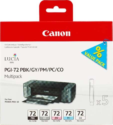 [CA-PGI72VP5B-MO] Canon PGI72 Pack de 5 cartouches Inkjet Marque Originale Noir Photo, Gris, Magenta Photo, Cyan Photo, Optimisateur 6403B007