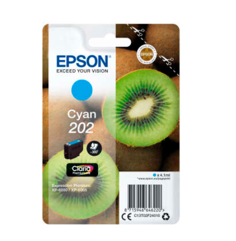 [EP-T02F2-MO] Epson 202 Cyan Cartouche Inkjet Marque Originale C13T02F24010