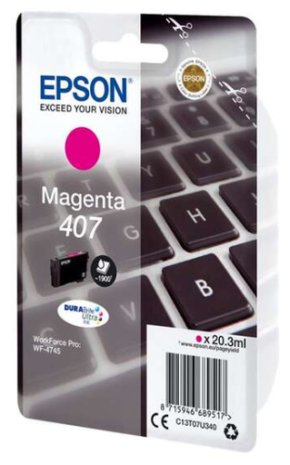 [EP-T07U3-MO] Epson 407 Magenta Cartouche Inkjet Marque Originale C13T07U340