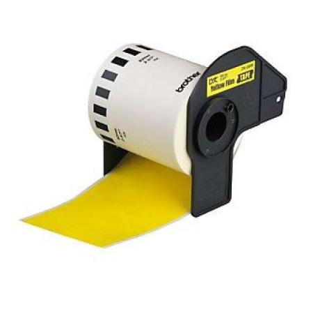 [BR-DK44605-CP] Brother DK44605 Etiquettes adhésif non permanent Compatible PRO de taille personnalisable largeur 62mm x 30,48 Mètres texte Noir sur fond Yellow