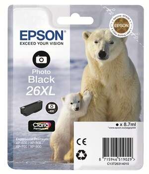 [EP-T2631-MO] Epson T2631 (26XL) Noir Photo Cartouche Inkjet Marque Originale C13T26314012