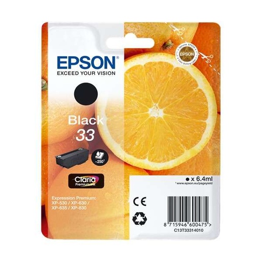 [EP-T3331-MO] Epson T3331 (33) Noir Cartouche Inkjet Marque Originale C13T33314012