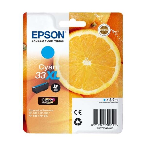 [EP-T3362-MO] Epson T3362 (33XL) Cyan Cartouche Inkjet Marque Originale C13T33624012