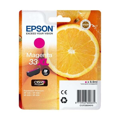 [EP-T3363-MO] Epson T3363 (33XL) Magenta Cartouche Inkjet Marque Originale C13T33634012