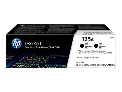 [HP-CB540AVP2-MO] HP CB540A Noir Pack de 2 cartouches de Toner Marque Originales 125A
