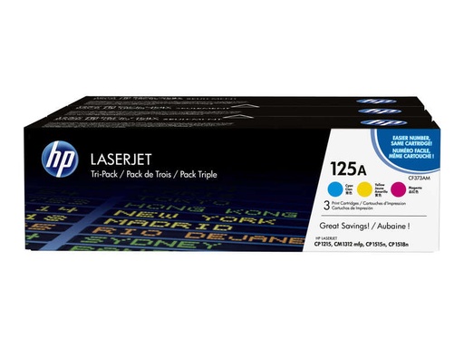 [HP-CF373AVP3-MO] HP CB541A CB542A CB543A Pack de 3 cartouches de Toner Marque Originales 125A