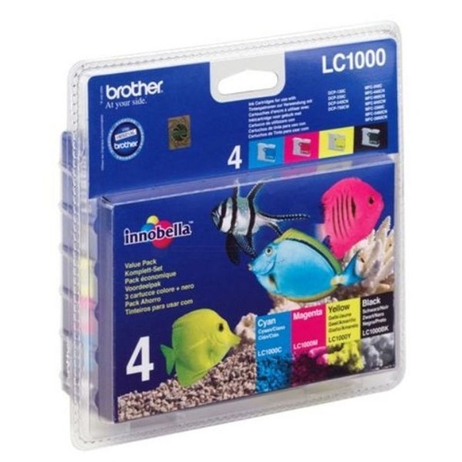 [BR-LC1000VP4-MO] Brother LC1000 Pack 4 cartouches Inkjet BLK/CYN/MAG/YEL Marque Originale