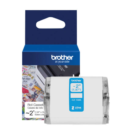 [BR-CZ1005-MO] Brother CZ1005 Rouleau d'etiquettes Marque Originales de taille personnalisable largeur 50mm x 5 Mètres Zero Ink