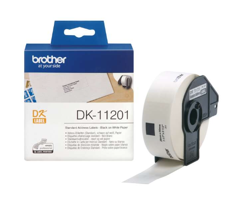 [BR-DK11201-MO] Brother DK11201 Etiquettes Marque Originale prédédoupées spéciales 29x90 mm 400 unités texte Noir sur fond Blanc