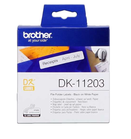 [BR-DK11203-MO] Brother DK11203 Etiquettes Marque Originale prédédoupées spéciales 17x87 mm 300 unités texte Noir sur fond Blanc