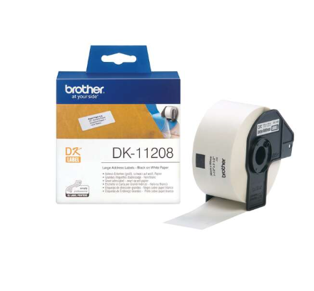 [BR-DK11208-MO] Brother DK11208 Etiquettes Marque Originale prédédoupées spéciales 38x90 mm 400 unités texte Noir sur fond Blanc