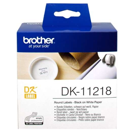 [BR-DK11218-MO] Brother DK11218 Etiquettes Marque Originale prédédoupées Diamètre 24 mm 1000 unités texte Noir sur fond Blanc