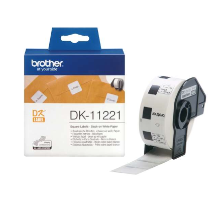 [BR-DK11221-MO] Brother DK11221 Etiquettes Marque Originale prédédoupées spéciales 23x23 mm 1000 unités texte Noir sur fond Blanc