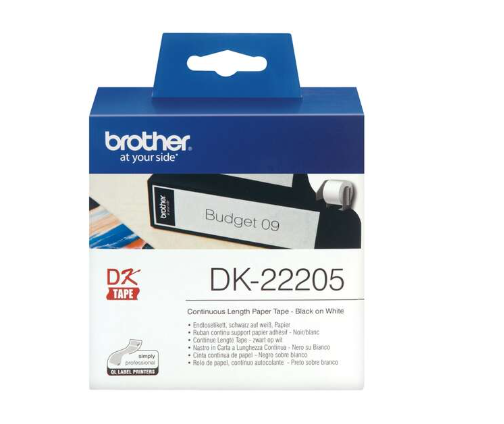 [BR-DK22205-MO] Brother DK22205 Etiquettes Marque Originale de taille personnalisable largeur 62mm x 30,48 Mètres texte Noir sur fond Blanc