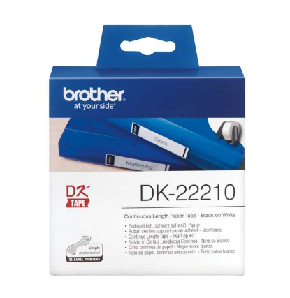 [BR-DK22210-MO] Brother DK22210 Etiquettes Marque Originale de taille personnalisable largeur 29mm x 30,48 Mètres texte Noir sur fond Blanc