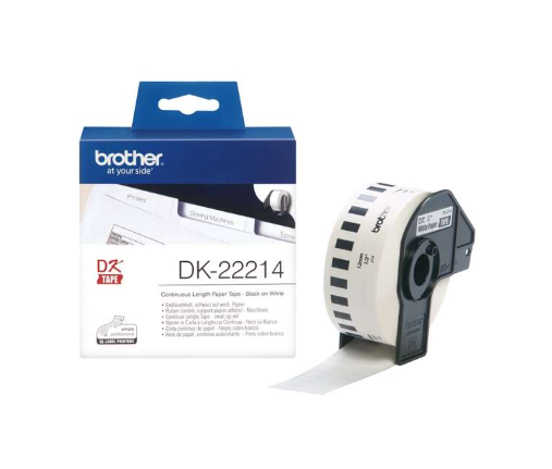 [BR-DK22214-MO] Brother DK22214 Etiquettes Marque Originale de taille personnalisable largeur 12mm x 30,48 Mètres texte Noir sur fond Blanc