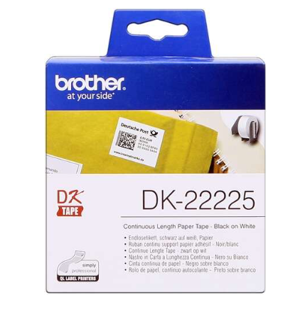[BR-DK22225-MO] Brother DK22225 Etiquettes Marque Originale de taille personnalisable largeur 38mm x 30,48 Mètres texte Noir sur fond Blanc