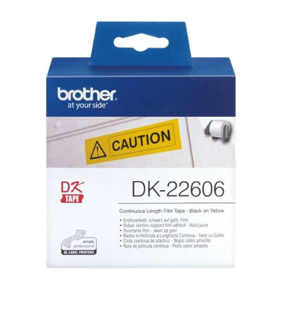 [BR-DK22606-MO] Brother DK22606 Etiquettes Marque Originale de taille personnalisable largeur 62mm x 15,24 Mètres texte Noir sur fond Yellow