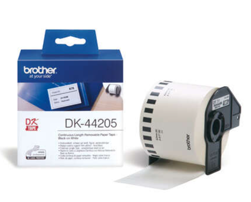 [BR-DK44205-MO] Brother DK44205 Etiquettes adhésif non permanent Marque Originale de taille personnalisable largeur 62mm x 30,48 Mètres texte Noir sur fond Blanc