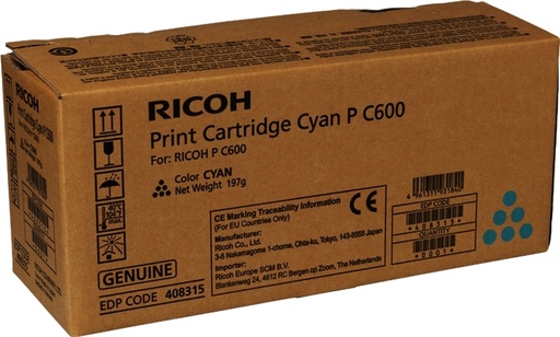 [RH-PC600CY-MO] Ricoh PC600 Cyan toner Marque Originale 408315 P C600C